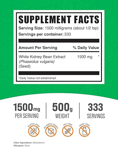 Miniatura 8 de BulkSupplements. com Extracto de frijol blanco - Extracto en polvo para apoyo digestivo, fuente de proteínas - Sin gluten - 1500 mg por porción,