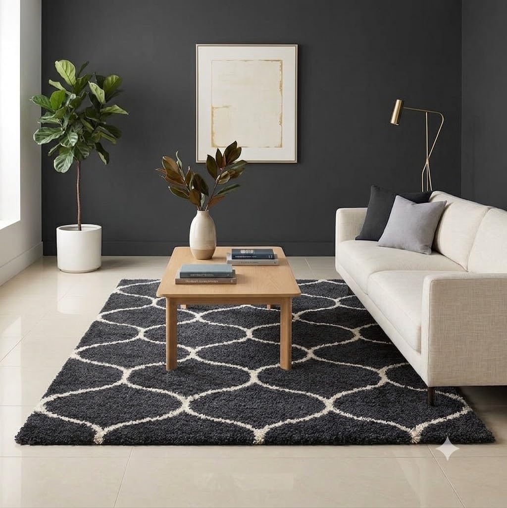 4X6 Feet Runner Rug Ultra Soft Shaggy Polyester Carpet | Fluffy Anti-Skid Rug for Home Décor | Living Room, Bedroom & Kids Room - (Grey)-image-1