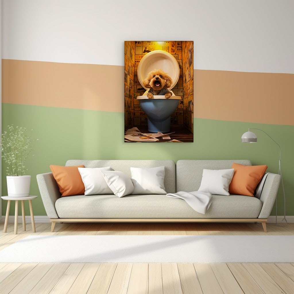 Canvas for Living room. Caught in the Act: Pooch Makes Headlines with Unusual Restroom Choice, 27 x 18 inch Canvas Wall Art - Cavalier King Charles Spaniel - Modern Home Decor - 69x46 cm (27x18 inch)
