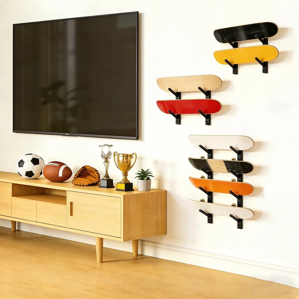 UNICRAFTALE Support Mural À Réglable pour Skateboard Rangement Et Présentation Porte Ski Snowboard Noir Support Mural Horizontal Ski pour Longboard Deck Organisation Gain Maison