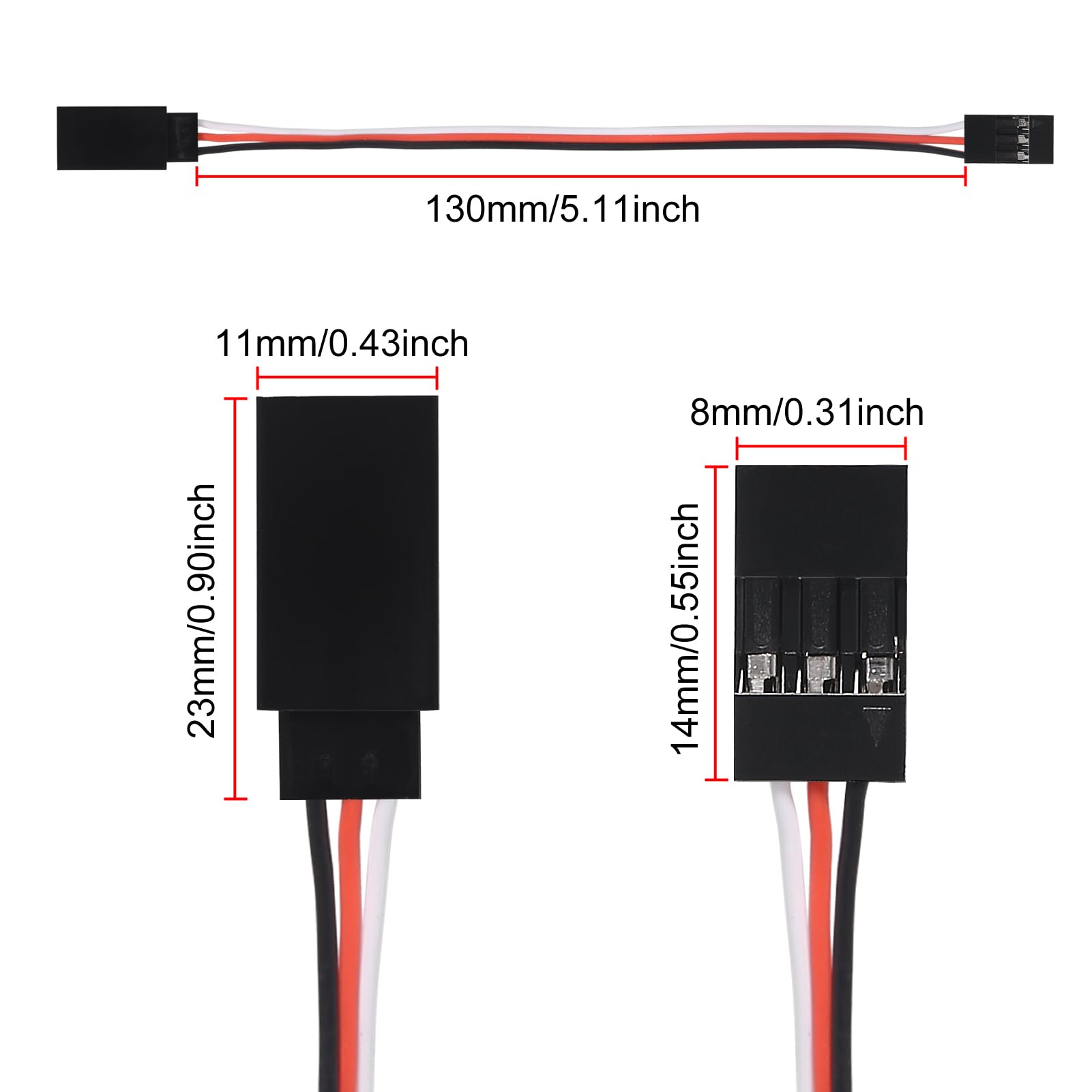 HAXIHA 25 Pièces Style Servo Extension,JR Rallonge Servo RC,3 Broches Câble D'extension JR Plug pour Aéronef Télécommandé 100mm/150mm/300mm/500mm/600mm