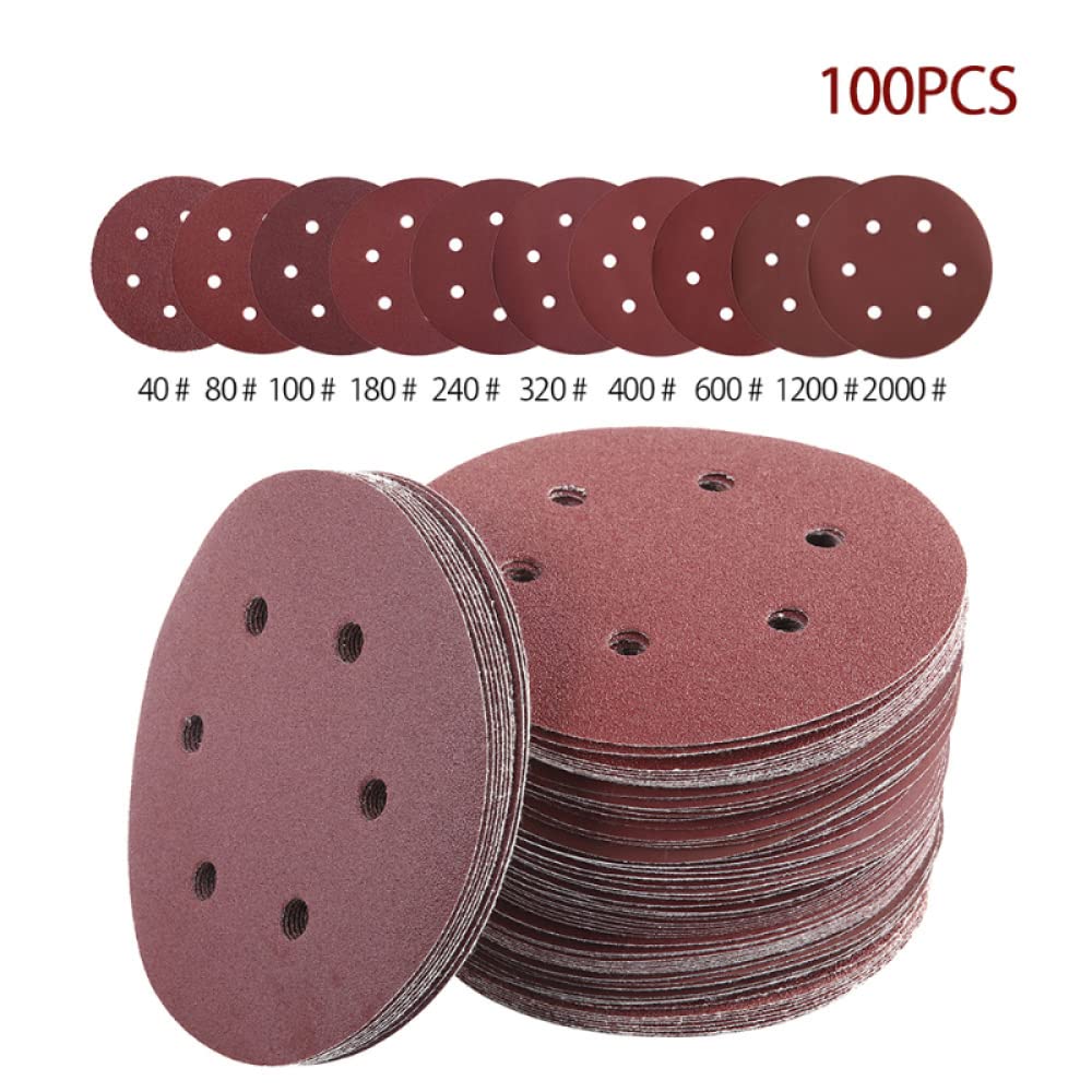 100 Uds. De papel de lija de 150mm y 6 pulgadas, disco de 6 agujeros, hojas de arena, grano 40-800, disco de lijado con gancho y bucle, accesorios para herramientas de papel de arena pulido, estilo B
