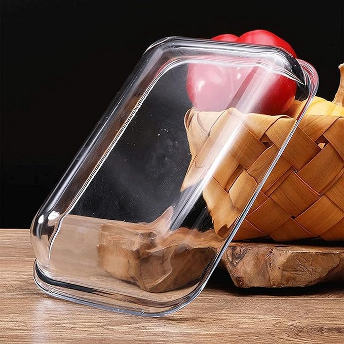 LEOMORD Borosilicate Glass Baking Tray for Kitchen, 1600 ml, Baking Dish, Serving Bowl, Oven & Microwave, Dishwasher and Freezer safe, Rectangle, Transparent, Glass Bowl Container 3