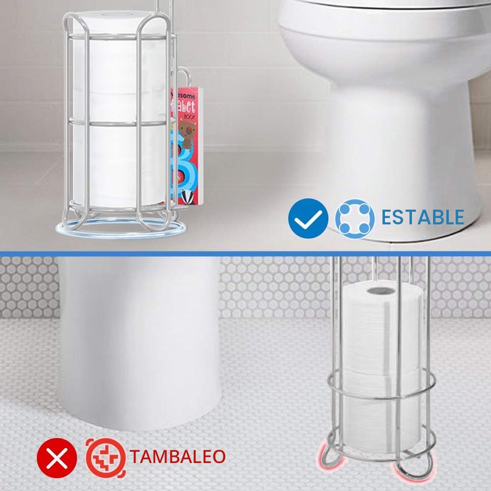 TreeLen Portarrollos de Papel higiénico Independiente con Estante Adicional, Color Plateado (Paquete de 2)