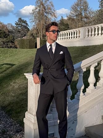 Black Suit for Men Slim Fit 2 Piece Black Prom Suits Peak Lapel Double Breasted Suit Men Elegant Men's Suits