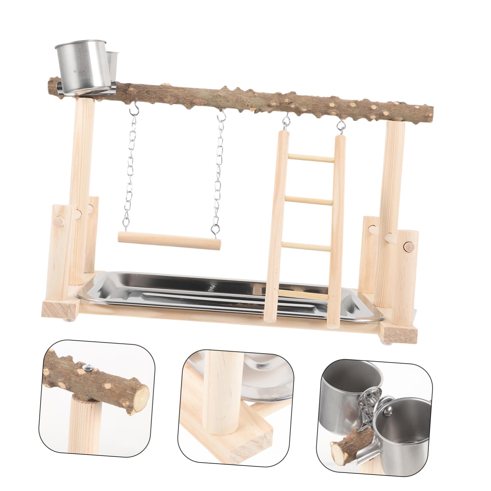 BESPORTBLE Soporte de Percha Natural para Loros de Madera Comedero Antideslizante y Plataforma Cómoda para Entrenamiento y Juego de Aves en Casa