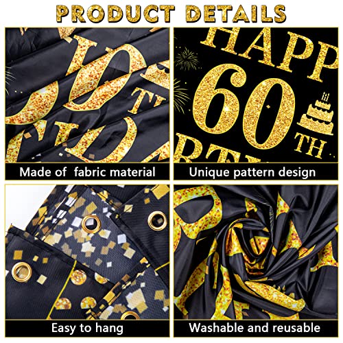 Image of 60th Birthday Banner - Black & Gold - 71 x 45 Inch - Happy 60th Birthday Decor