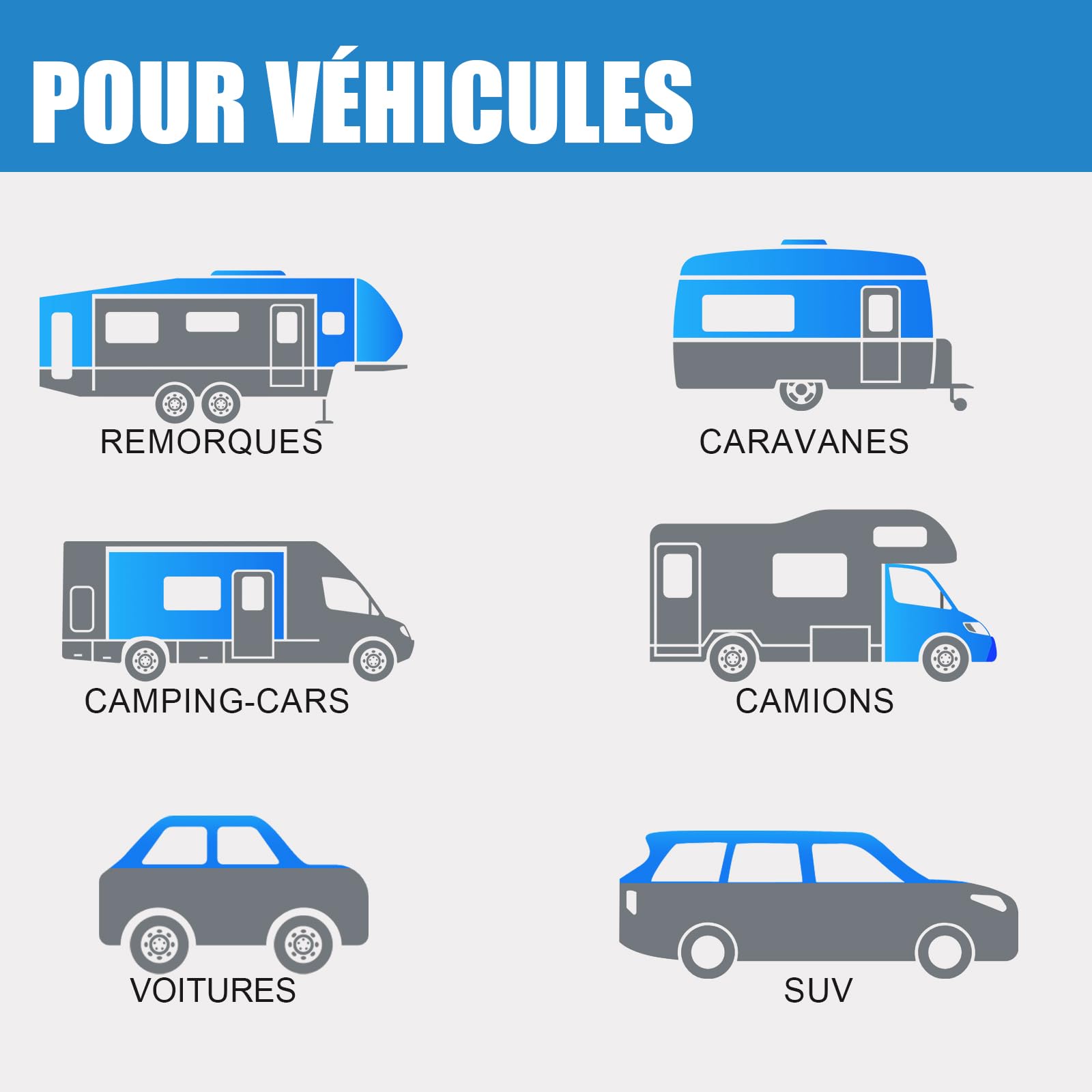 GAsupply Lot de 4 cales de roue en plastique avec poignée - Cales de frein - Pour voiture, remorque, caravane, camping-car