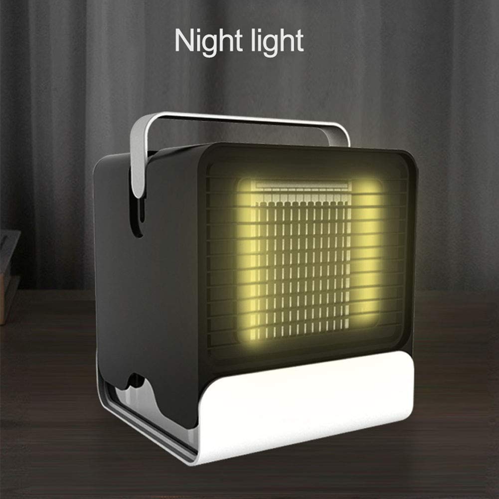 Condizionatore d'aria portatile USB, mini dispositivo di raffreddamento dell'aria con luce notturna, umidificatore, purificatore, ventola di raffreddamento da tavolo per la casa dell'ufficio,Nero