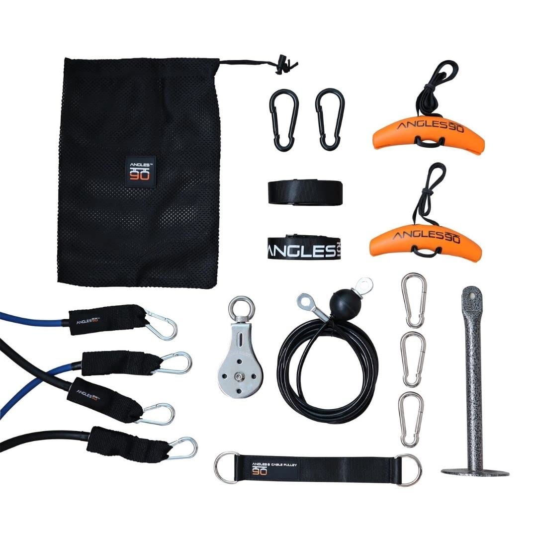 Angles90 Krafttrainings-Set für Ganzkörper mit Outdoor-Kabelzug & Klimmzugstange - A90 Full Body Strength Set - inkl. Sling Trainer & Widerstandsbänder - Latzug-Griffe - Kraftstation für Zuhause
