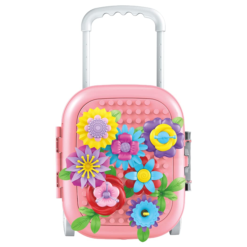 WOWCHEER Juego de construcción de Flores de jardín. con Maleta Rosa con Ruedas. 39 Piezas