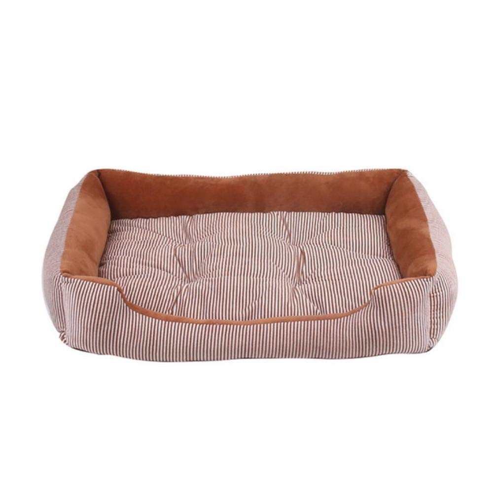 Tapis d'hiver rayé pour chien M | Lit douillet marron pour siestes au salon