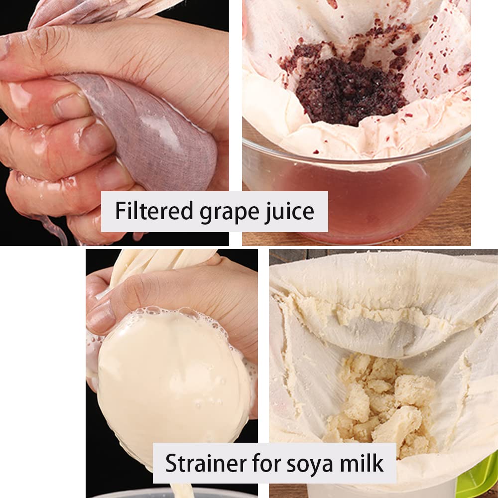 WYAN Sacchetti di filtraggio con coulisse - 3 pezzi 12x12" sacchetto di filtraggio in mussola di cotone,per latte di noci, succo di frutta, birra domestica (80 maglie)