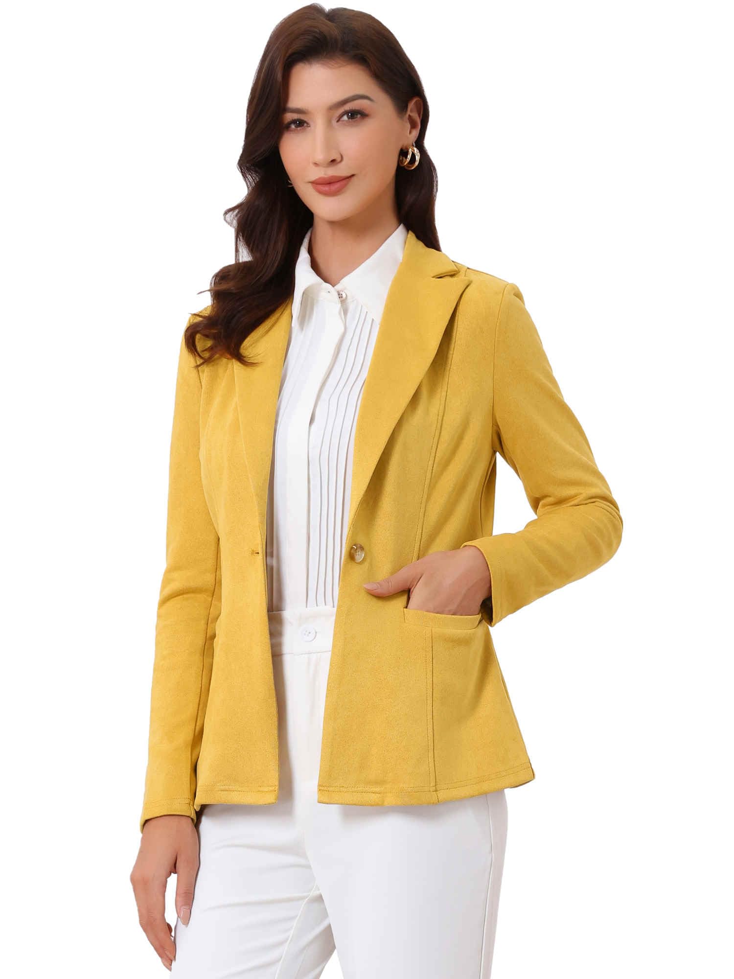 Allegra K Faux Suede Casual Blazer for Womens Lapel Collar Long Sleeve Work Office Jacket