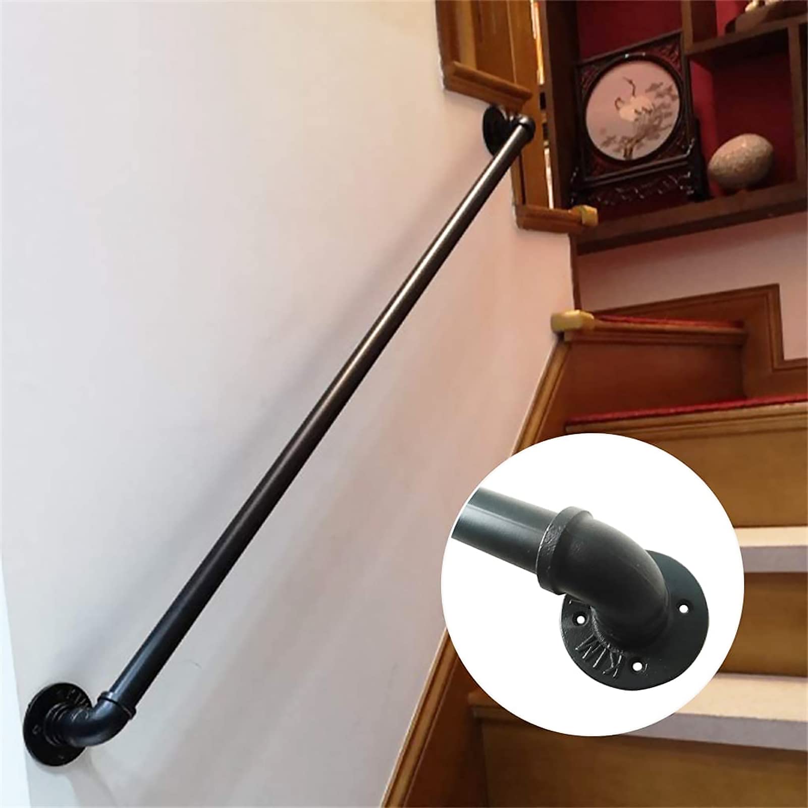 Barandilla De La Escalera De La Tubería, Pasamanos De La Esquina Redonda De Interior Al Aire Libre, Pasamanos De Tubería Industrial Con Soporte De Montaje En Pared, Lámparas De La(Size:30cm)
