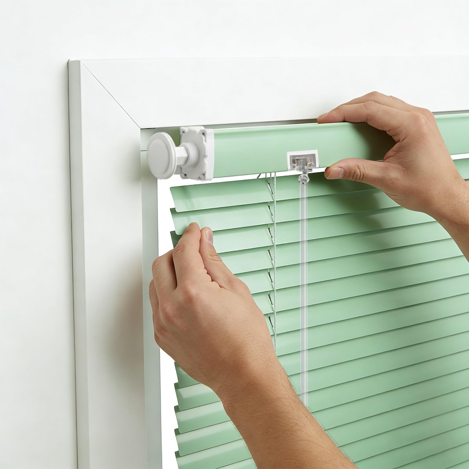 Persianas venecianas sin taladrar de aluminio verde claro regulables para cocina