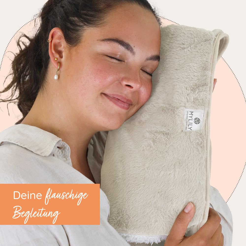 MYLILY Wärmflaschengürtel für Bauch & Periode, 1 l, Naturkautschuk, Beige | 3-in-1, 130 cm Klettgürtel, Naturkautschuk BPA-frei, bei Regelschmerzen, Hände frei, vordere Tasche, Plüschbezug, waschbar
