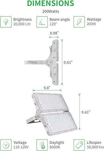 Miniatura 2 de Viugreum Luz de inundación LED de 200 W, 16000 lm 6000 K, luz blanca diurna, reflector delgado para exteriores, luces de seguridad impermeables