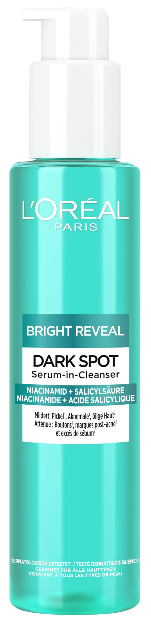 L'Oréal Paris Serum-Cleanser - Reinigt porentief gegen Pigment- & Aknemale, für einen strahlenden Teint, mit Niacinamid & Salicylsäure, Bright Reveal Dark Spot Serum-in-Cleanser, 150 ml