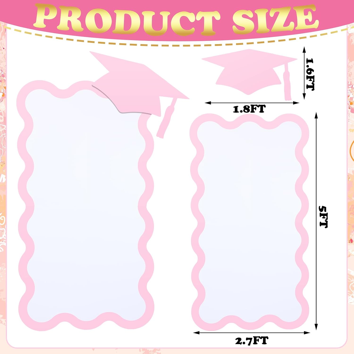Silipull Pink Summer Party Decorations - 5ft Scalloped Cardboard Class of 2026 Summer Cap Cardboard Cutout and 134pcs Metallic Pink White Balloons with Different Size for Grad Party