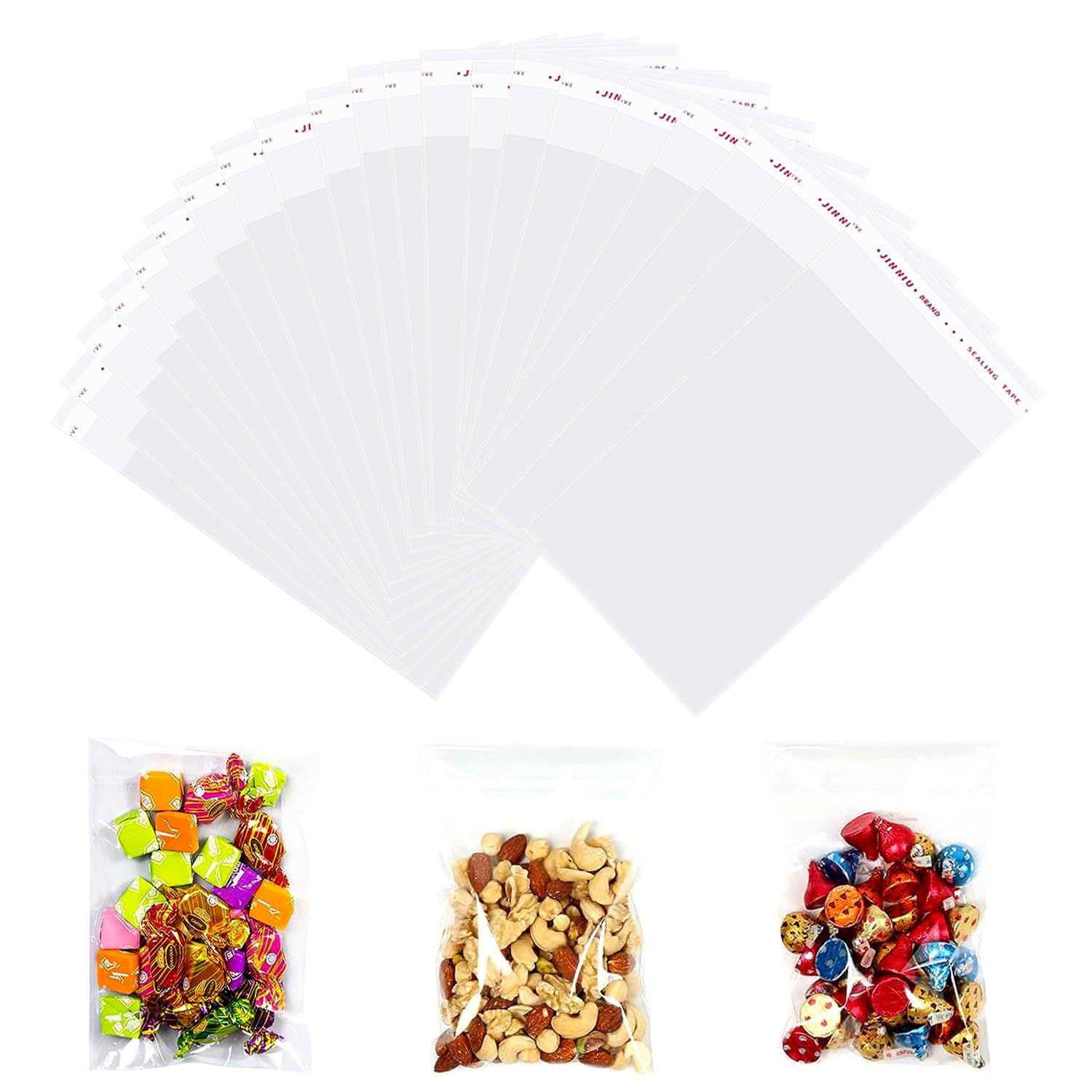 100 Pcs Cellophane Bags, Resealable Clear Cellophane Bags Self-Adhesive Sweet Bags for Cookie, Sweet, Jewelry, Gifts Packaging (8x12cm/3.1x4.7inch)