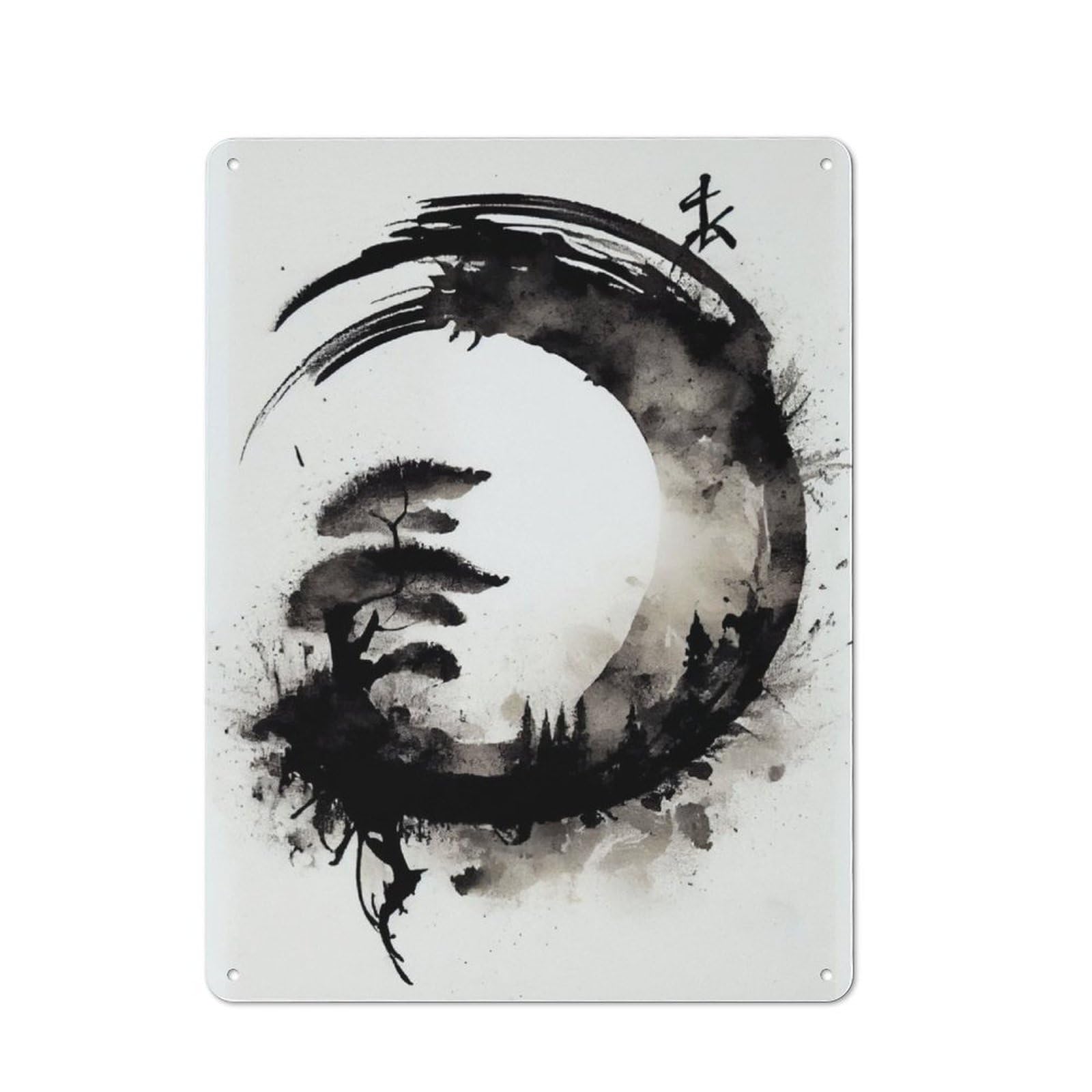 Junmoney Enso Circle Life Ink Wash Vintage Metal Plaque 40X30cm For Living Room Or Hallway, A Christmas Gift For People Styling Living Room And Hallway