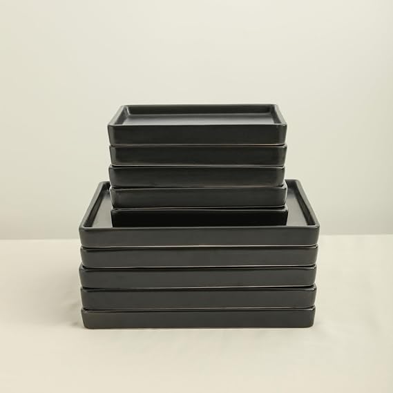 Stone Lain Grace スクエアストーンウェア食器セット、4人用12点サービス、プレートとボウルディッシュセット、ブラック