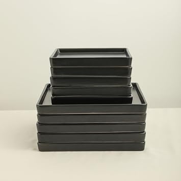 Stone Lain Grace スクエアストーンウェア食器セット、4人用12点サービス、プレートとボウルディッシュセット、ブラック