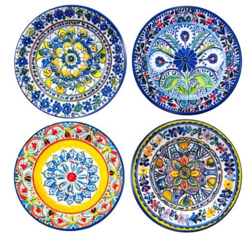 SIGNES GRIMALT Lot de 4 Assiettes Décoratives Murales en Céramique – Style Méditerranéen et Oriental – 18 cm