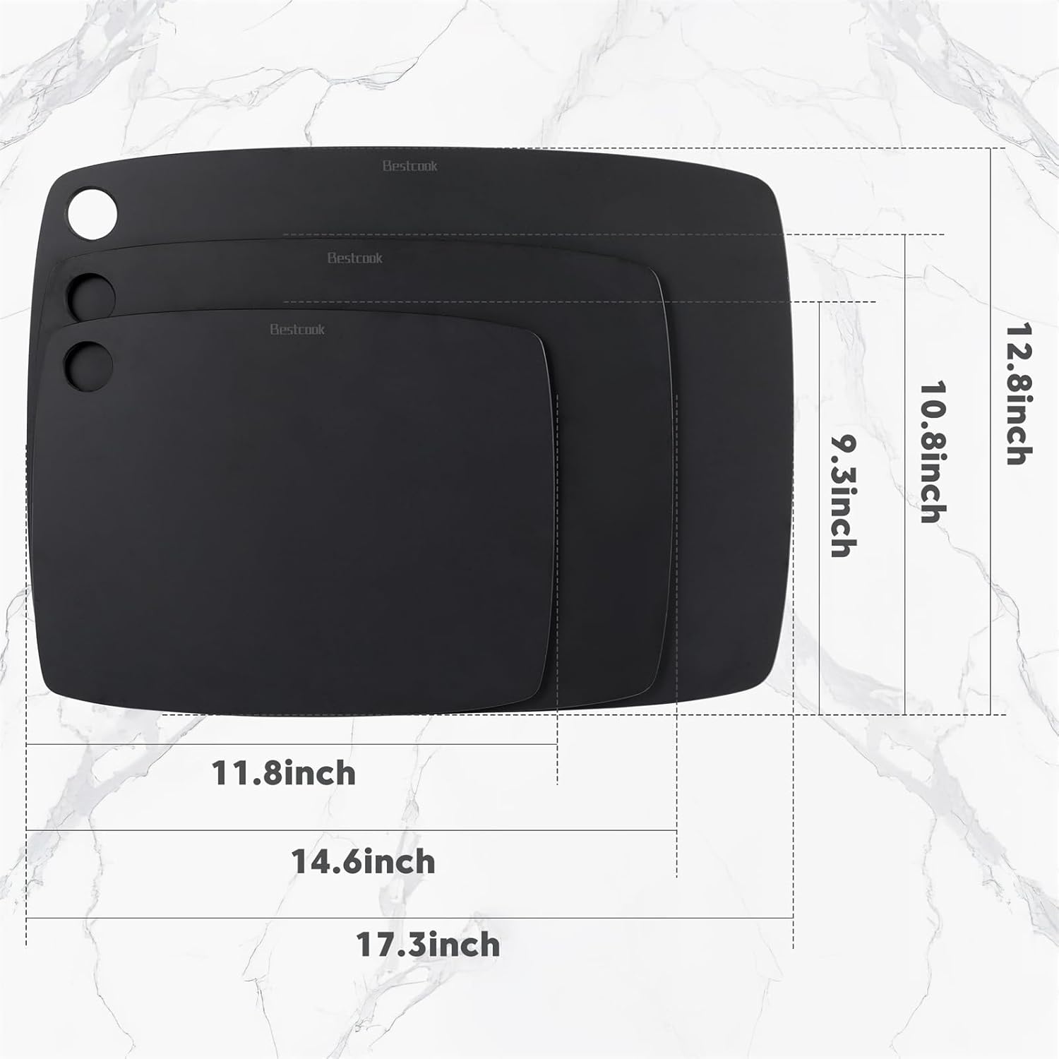 BestCook Wood Fiber Cutting Board 3-piece set, High Density Non-Porous Wooden Chopping Board, BPA Free, Dishwasher Safe, Knife Friendly, Eco-friendly, Reversible for Cutting Meat Bread Fruit, Black