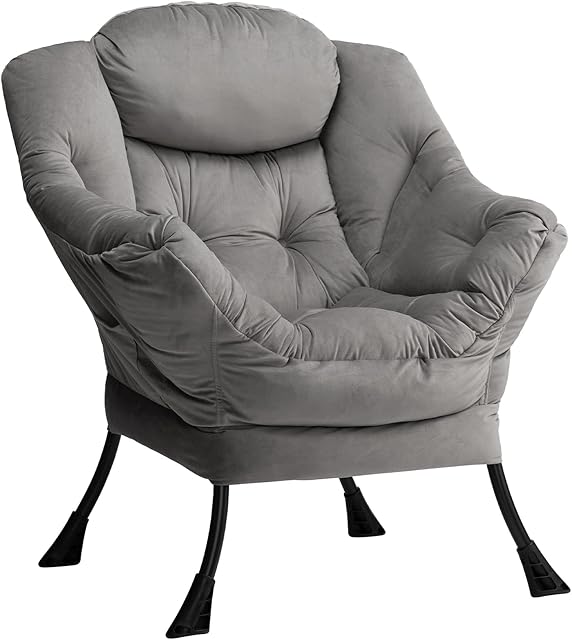 HollyHOME Armchair Accent Chair Lazy Chair Lounge Chair with Armrests Modern Velvet Fabric Leisure Sofa Chair with Steel Frame, Dark Gray