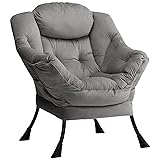 HollyHOME Armchair Chairs Living Room Reading Chair Velvet Armchair Bedroom Comfy Cuddle Chairs with Armrest Arm Chair with Steel Frame, Dark Gray