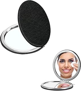 Compact Mirror, 1 Pcs Makeup Mirror, Black Elegant Travel Cosmetic Mirrors Double-Sided Mirrors, PU Leather Folding Vanity Mirrors, Portable 2-Sided Magnifying Cosmetic Mirror for Men, Women