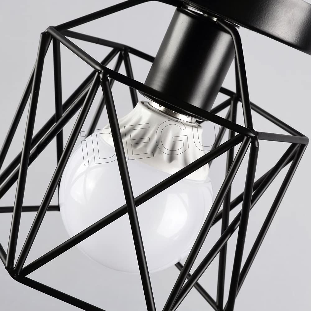 iDEGU Lot de 6 Plafonniers Industriels, 15CM Lustre Fer Forge Noir Cage Suspension Luminaire pour Chambre Entrée Café Bar (6 pcs)