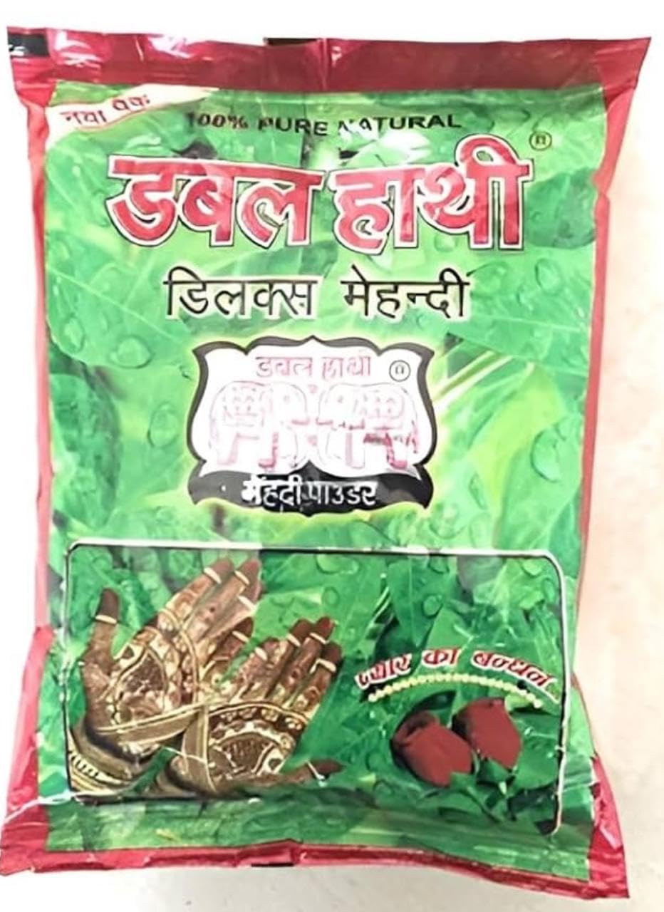 Double Hathi Deluxe Mehandi, 100% Pure Natural Henna Powder pack of 3-picture-24