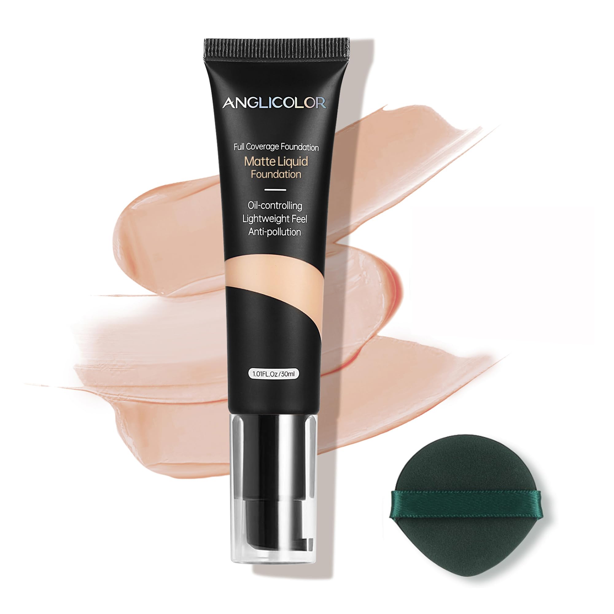 Anglicolor Foundation,Base De Maquillaje De Piel Perfecta Y Suave,Larga DuracióN Waterproof, Mate De Alta Cobertura Maquillaje Natural,Textura Ligera (#102 Nude, 30ml)
