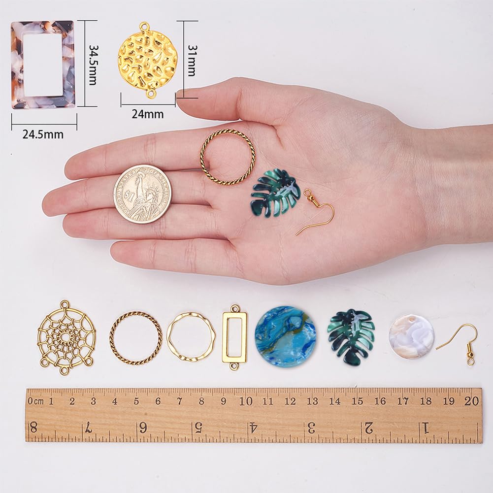 SUNNYCLUE FAI DA Te 8 Paia Resina Boemia Teardrop Stella Quadrata Orecchino Foglia Rotonda Fare Starter Kit con Lampadario in Lega Connettore Forniture Donne Adulti Principianti