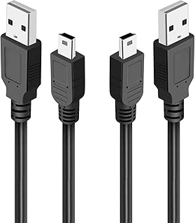2-Pack Mini USB Cable USB Type A to Mini B Charger Cable Fit for Hero 3+, Hero HD, PS3 Controller,MP3, Dash Cam, Digital Camera,Satnav, GPS Receiver.Blue Yeti Recording Microphones MIC Charging Cord