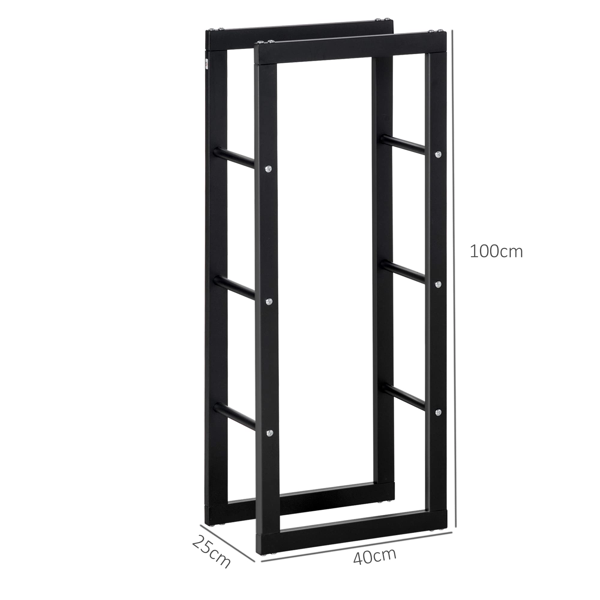 HOMCOM Range bûches porte-bois intérieur extérieur charge max 100 Kg 40L x 25l x 100H cm métal noir
