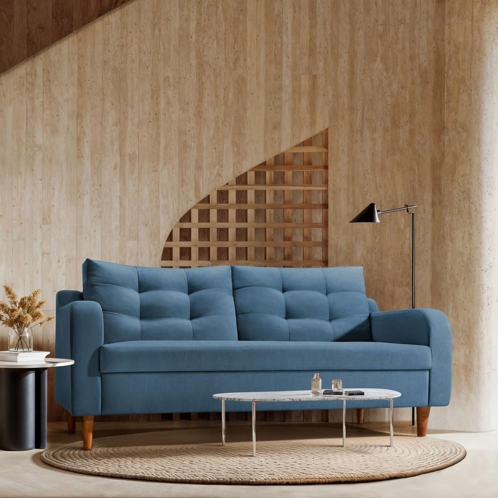 3 Seater Fabric Sofa for Living Room | Modern Upholstered Couch with Tufted Back Cushions | Comfortable Wooden Leg Sofa for Home, Office & Apartment-image-9