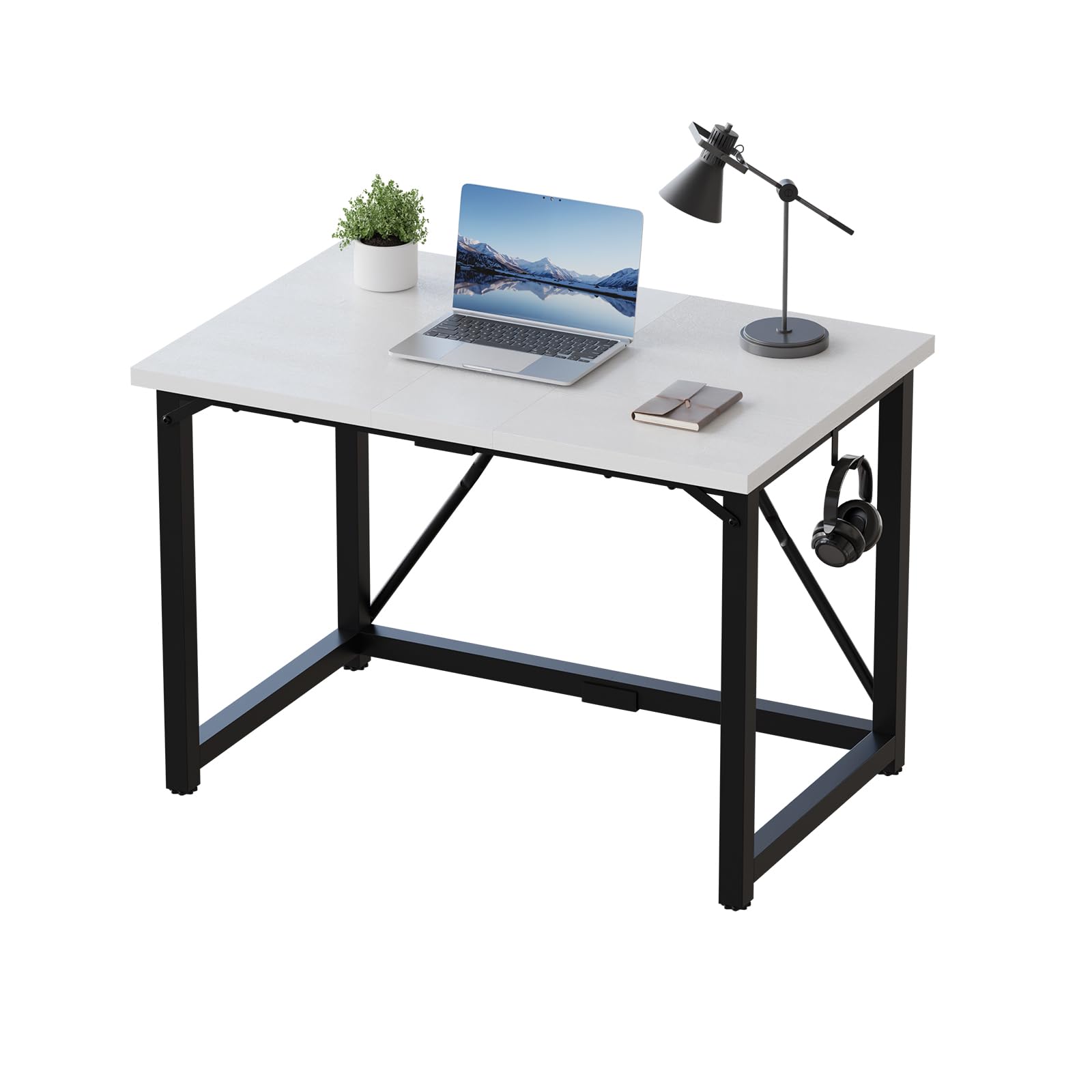 JUMMICO 100×50cm Computer Desk, Compact Home Office Writing Desk, Small Study Laptop Workstation for Limited Space, Quick Assembly, Metal Frame, White