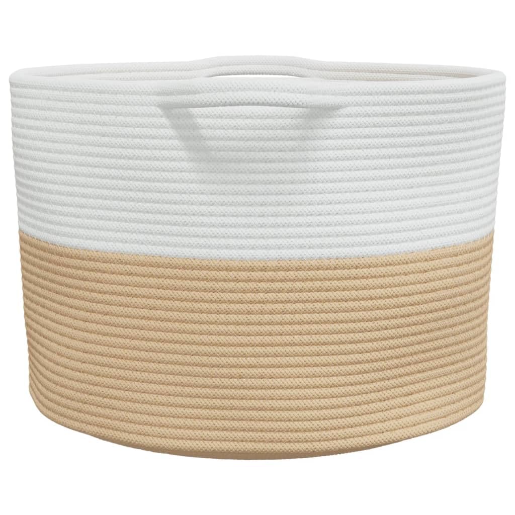 Wäschekorb Beige und Weiß Ø55x36 cm aus Baumwolle mit Faltdesign und Griffen – Atmungsaktiver Aufbewahrungskorb für Wäsche, Spielzeug und Haushalt – Langlebiges