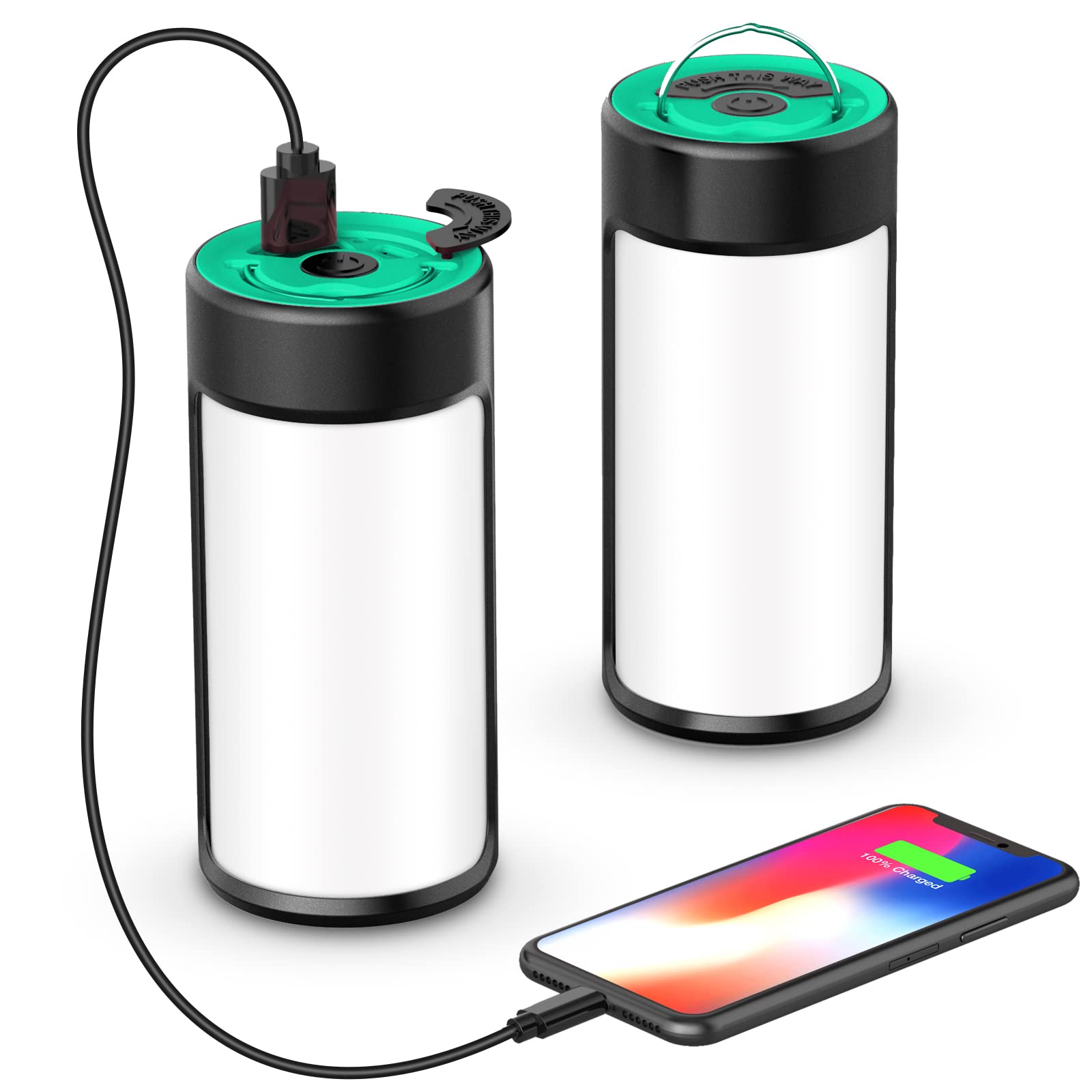 LED Camping Lantern, CT CAPETRONIX Rechargeable Camping Lights with 400LM 5 Light Modes, Battery Powered LED Lantern for Power Outage Emergency Hurricane Camping Gear(2 Pack, Black & Lake Blue)