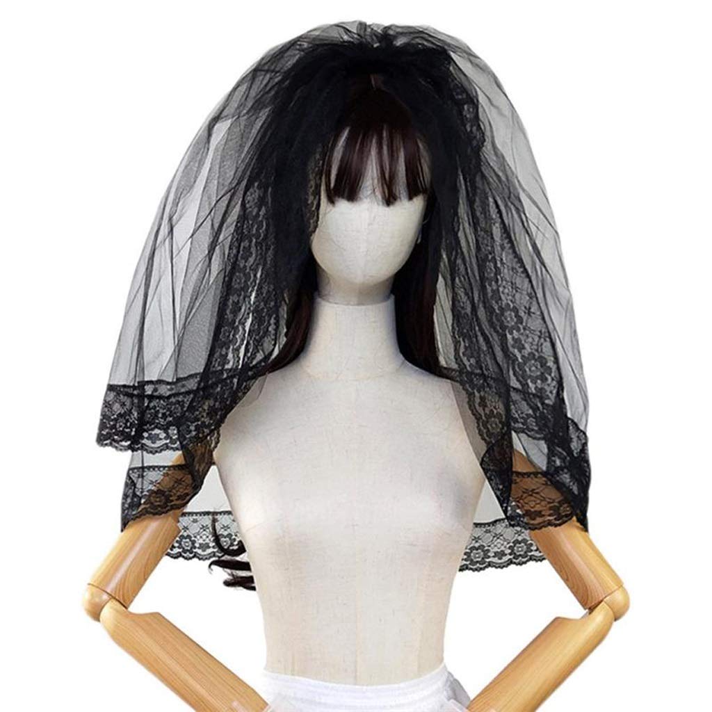Velo de boda negro JFDBGU doble capa con peine integrado para evitar caídas en fiestas de Halloween