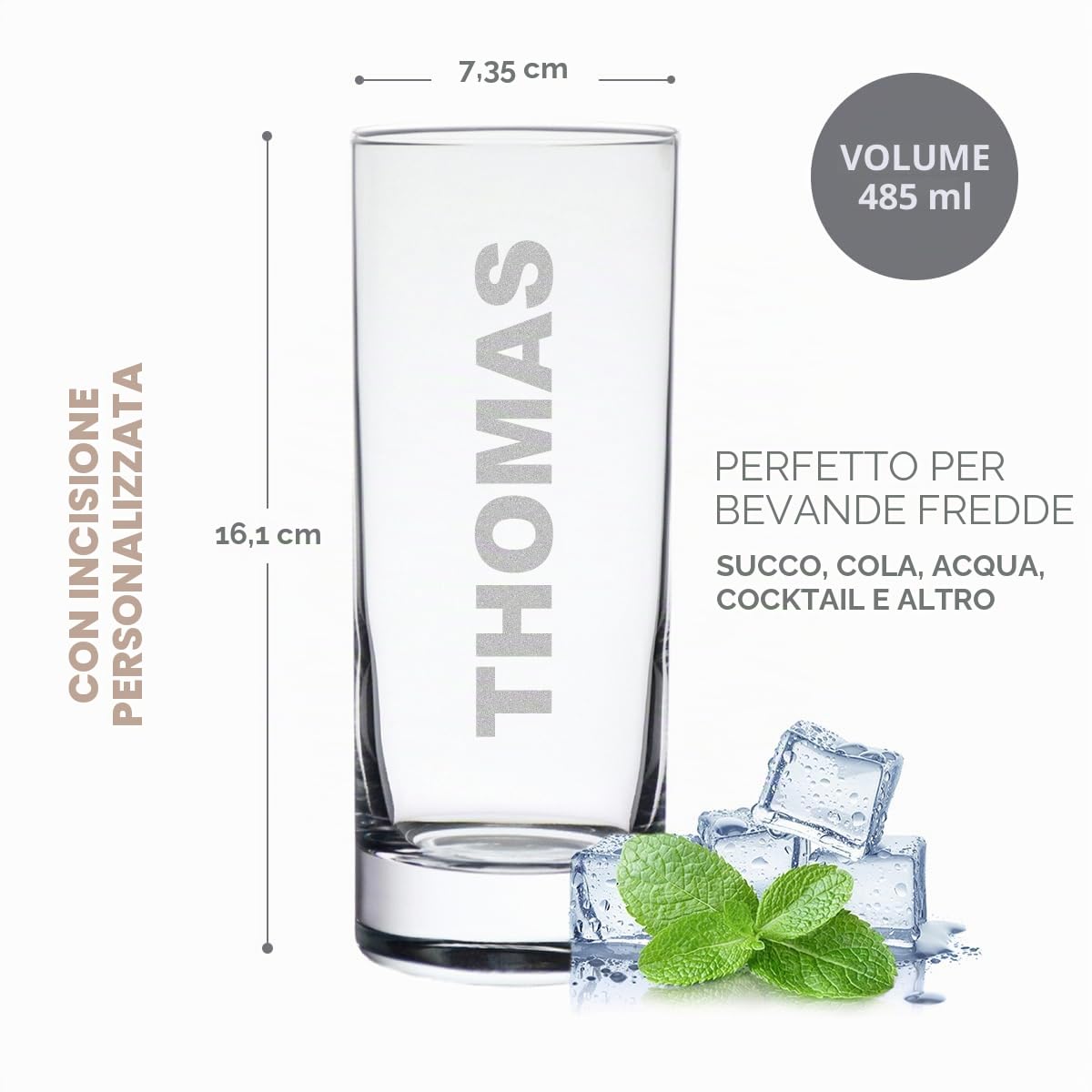 Set di 4 bicchieri da acqua incisi - 485 ml - con incisione del nome - bevande preferite - bicchiere per long drink e cocktail - succhi, acqua,