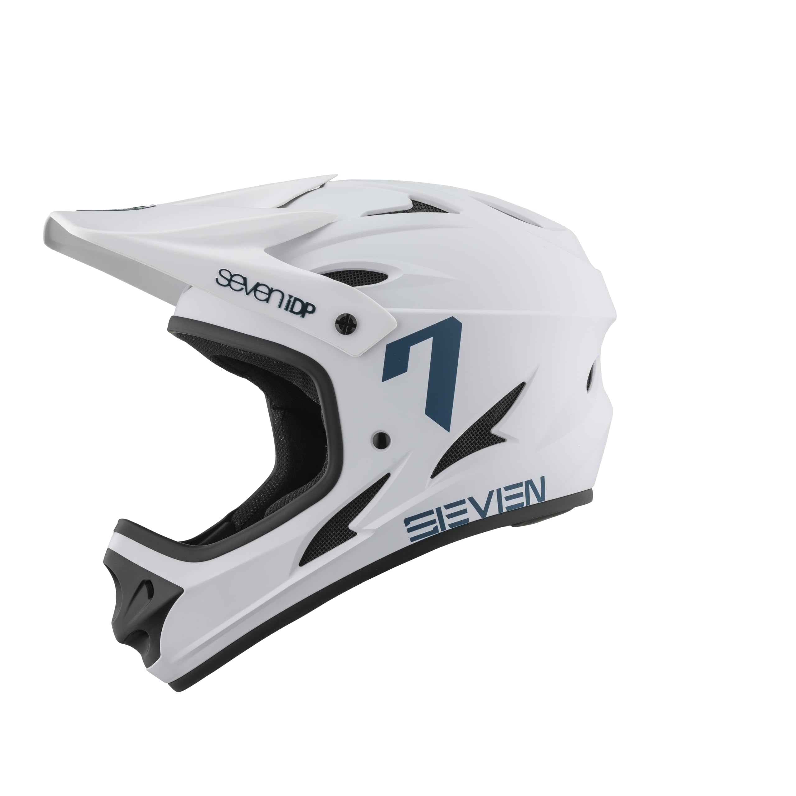7 iDP M1 MTB Mountain Bike Full Face Lightweight Vented Bicycle Helmet (White/Blue, Youth Medium)