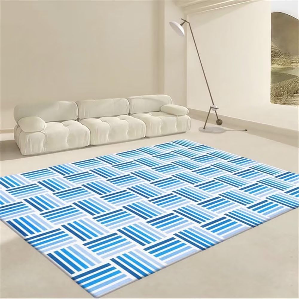 Tapis extérieur bleu à rayures fines 200x300cm pour terrasse et chambre d'ado