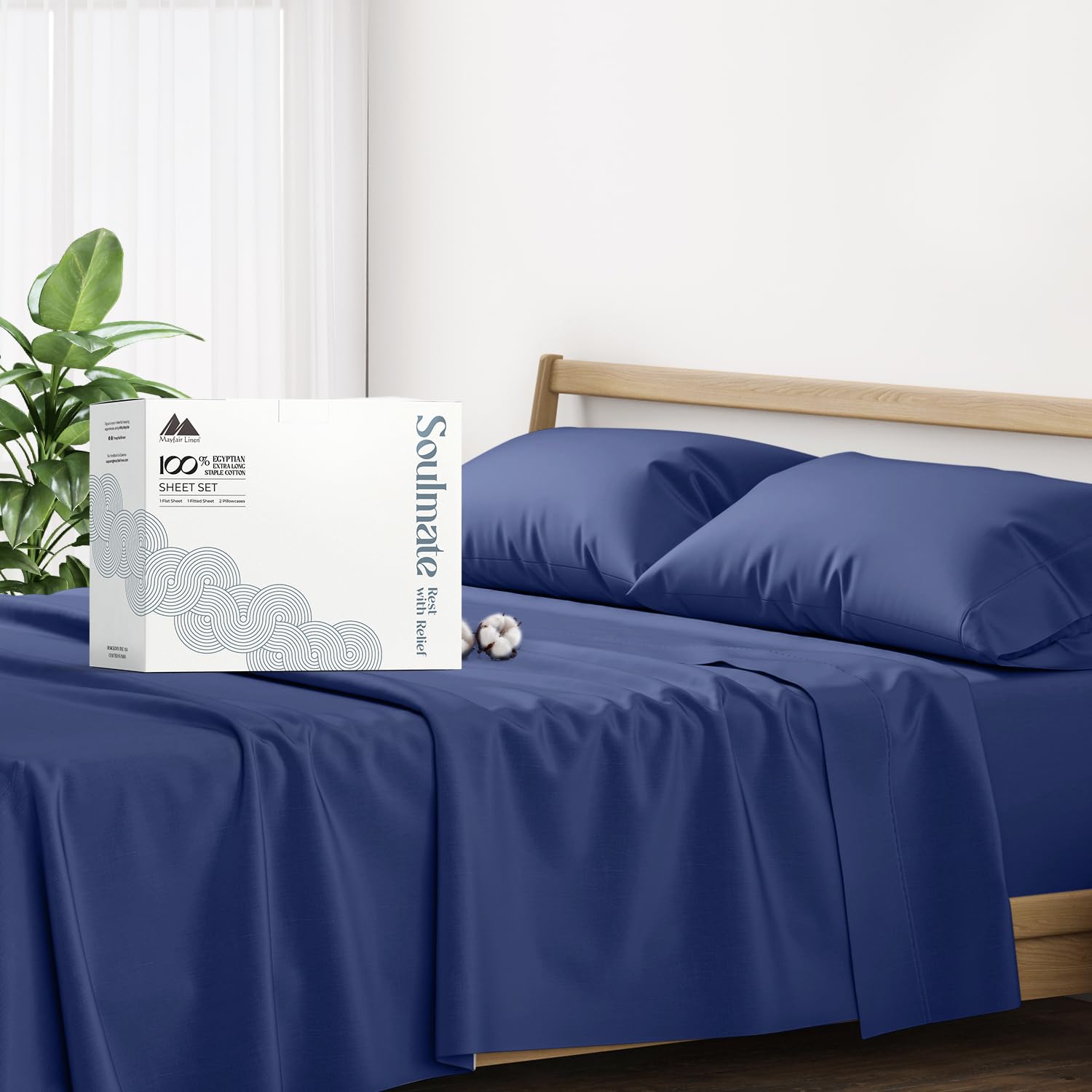 Mayfair Linen Egyptian Cotton 500 Thread Count 4 Piece Sheet Set (1 Flat Sheet 1 Fitted Sheet And 2 Pillow Cases) Twin Navy Blue — image 1