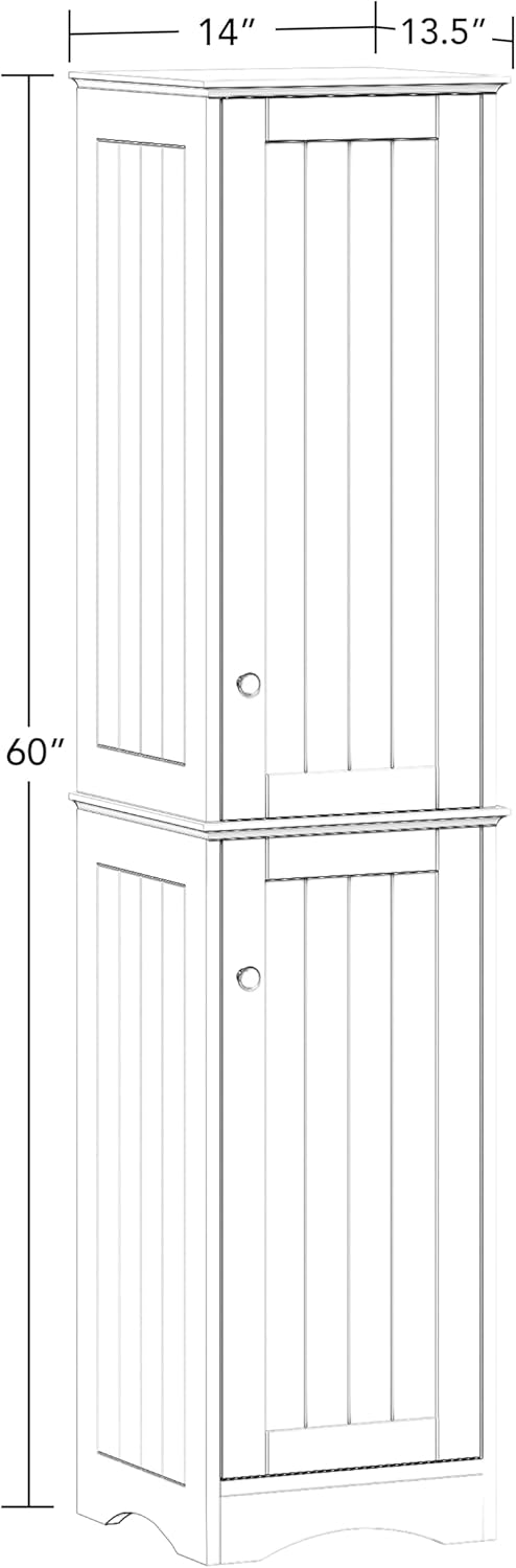 White Tall Lockable Bathroom Cabinet with Adjustable Shelves