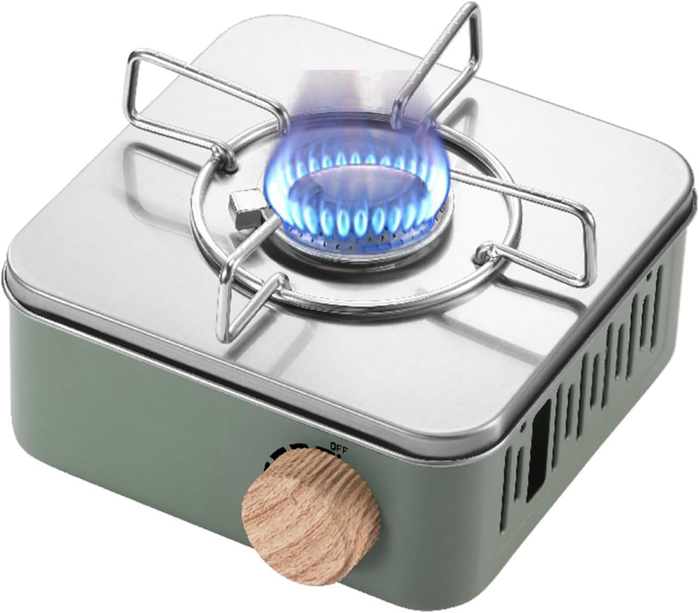 Adak Portable Outdoor Camping Stove: Butane-Powered Propane Burner with Stainless Steel Gas Valve. Perfect for Camping, BBQs, Picnics, Hiking, Backpacking, and Home Outdoor Cooking. (Green)